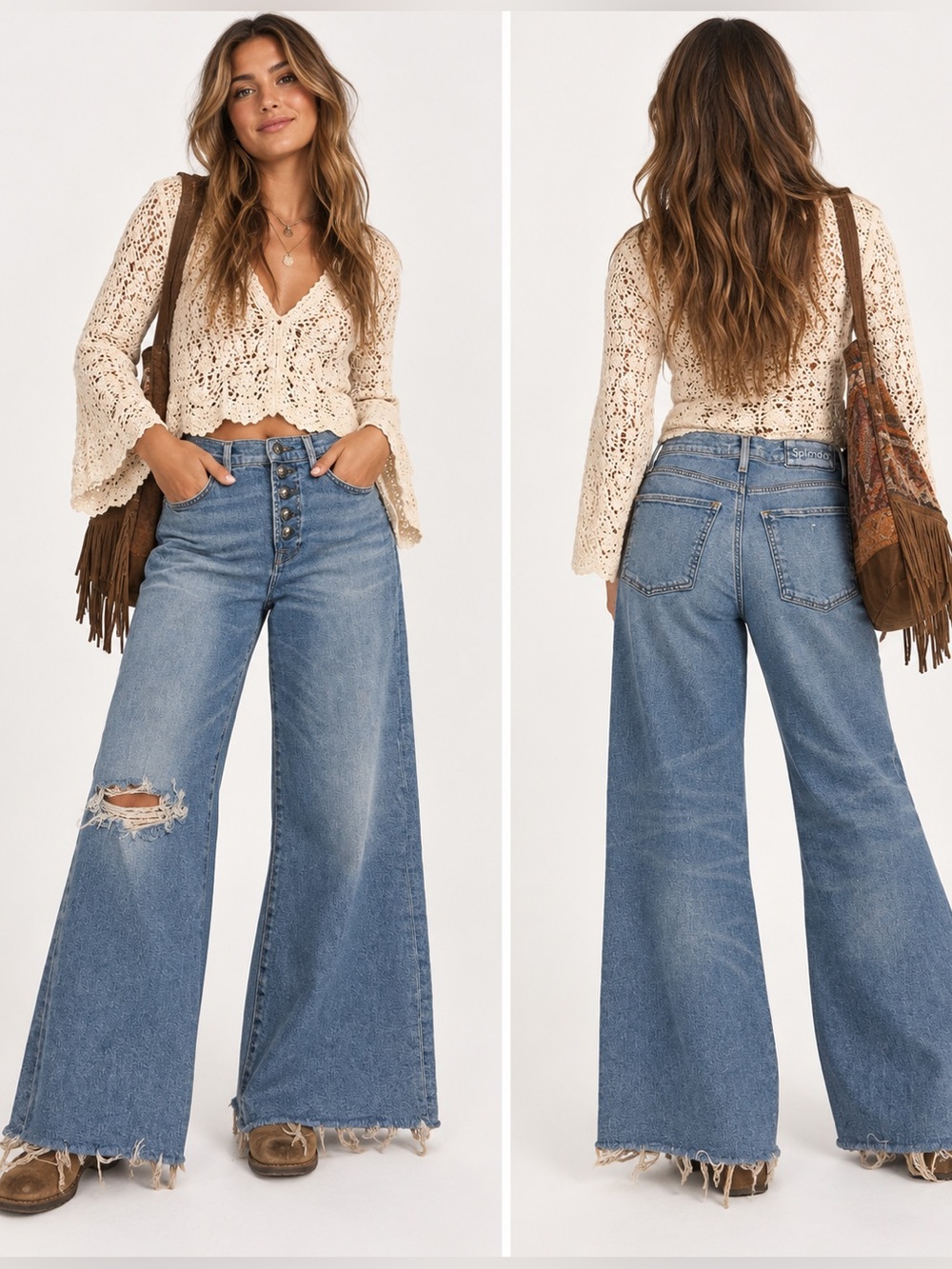 Splendid Light Blue Wide-Leg Distressed Bohemian Denim Casual Jeans Size 26